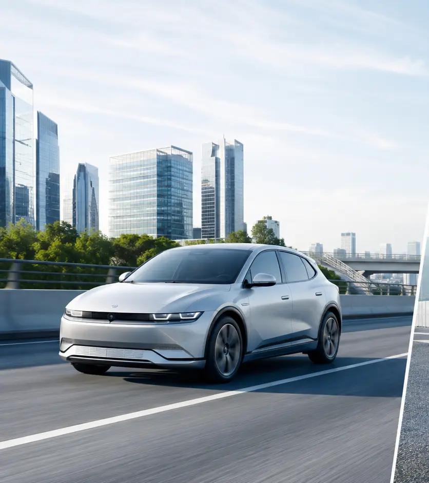 Electric vehicle on a modern road